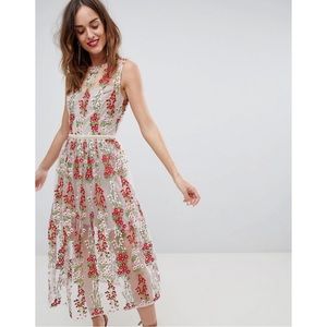Bronx and Banco Poppy Embroidered Tulle Tea Length Dress